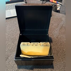 Vintage Metal Index Card File Box Faux Woodgrain
